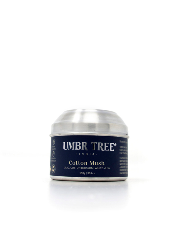 Cotton Musk Traveller Candle, Natural Air Purifier, Toxin Free, 150g, 30hrs